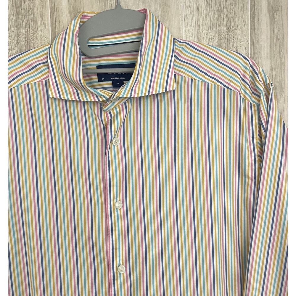 Eton Contemporary Shirt Mens Medium Rainbow Striped Button Up Long Sleeve Preppy